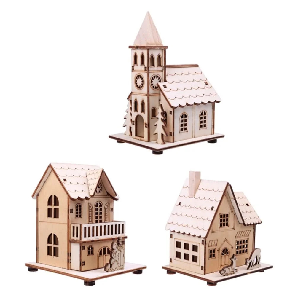 KAMUGO 3 Pack Christmas Village House Decorations LED Luminous Wooden Christmas Decor | Walmart (US)