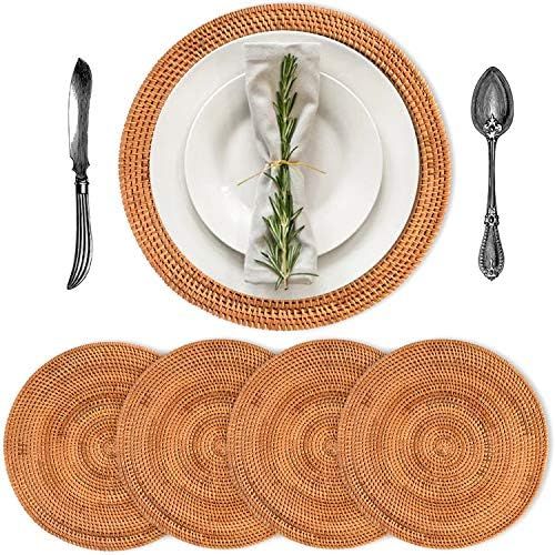Handmade Rattan Placemats for Round Table, Round Placemats can be Used as Place mats, Rattan Deco... | Amazon (US)