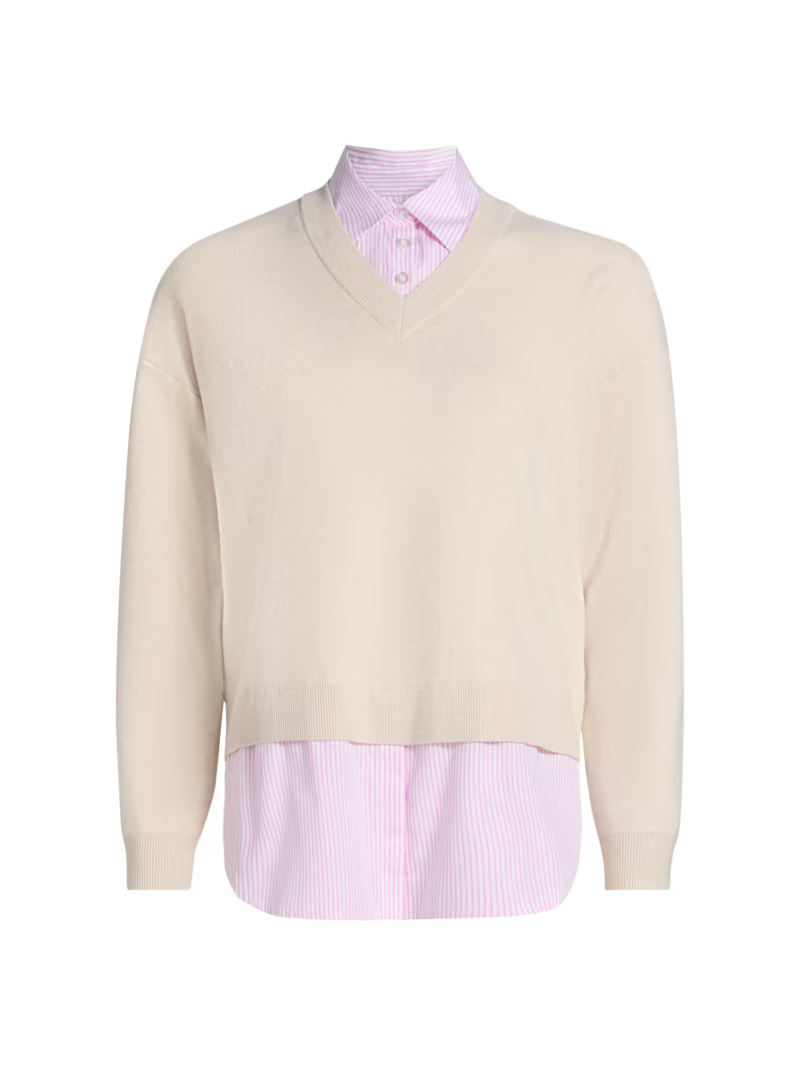 Layered Striped Shirt & Sweater Top | Saks Fifth Avenue