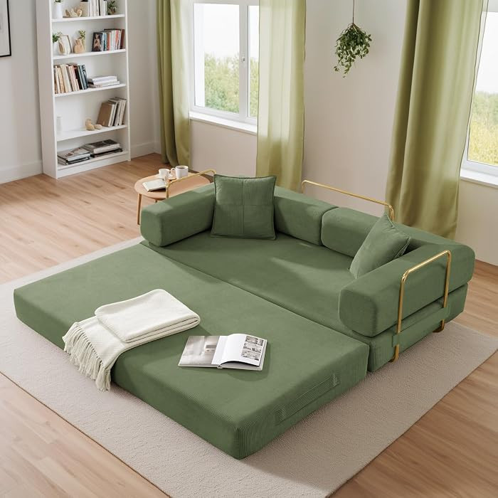 Antetek 78" Convertible Futon Sofa Bed, 3-Seater Modern Corduroy Foam Floor King Size Bed Foldabl... | Amazon (US)