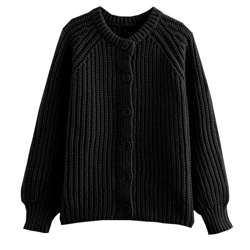 Crochet Cardigan Sweaters for Women Tops Chunky Knitted Crew Neck Long Sleeve Button Down Jackets... | Amazon (US)