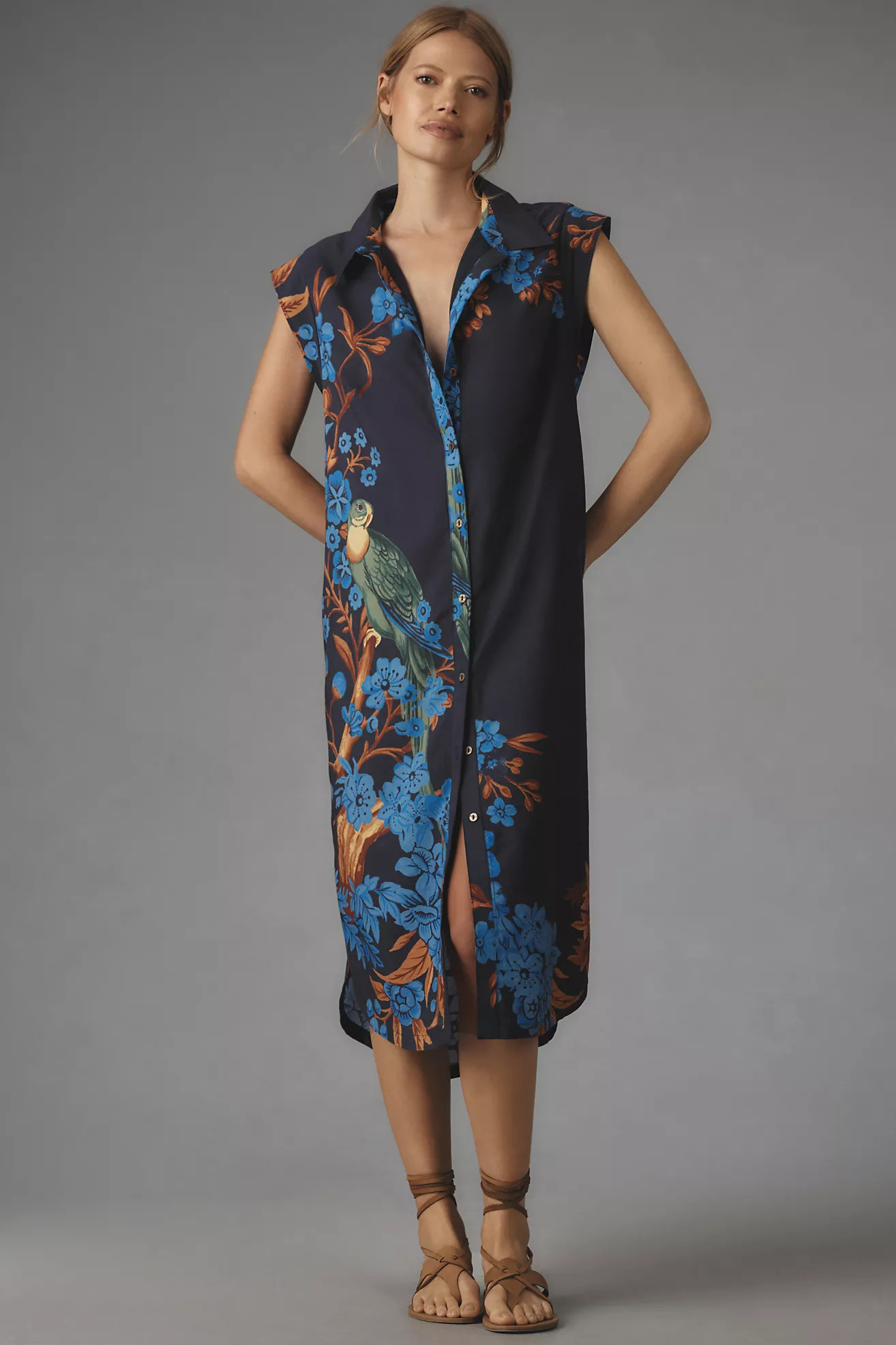 The Lillian Cap-Sleeve Button-Front Midi Dress by Maeve | Anthropologie (US)