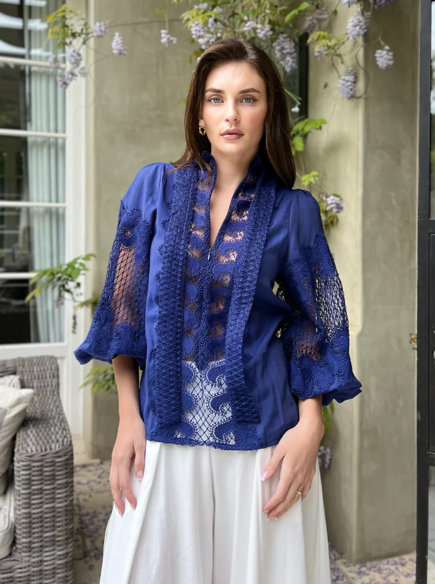 Kathleen Navy Lace Blouse | Benaar La