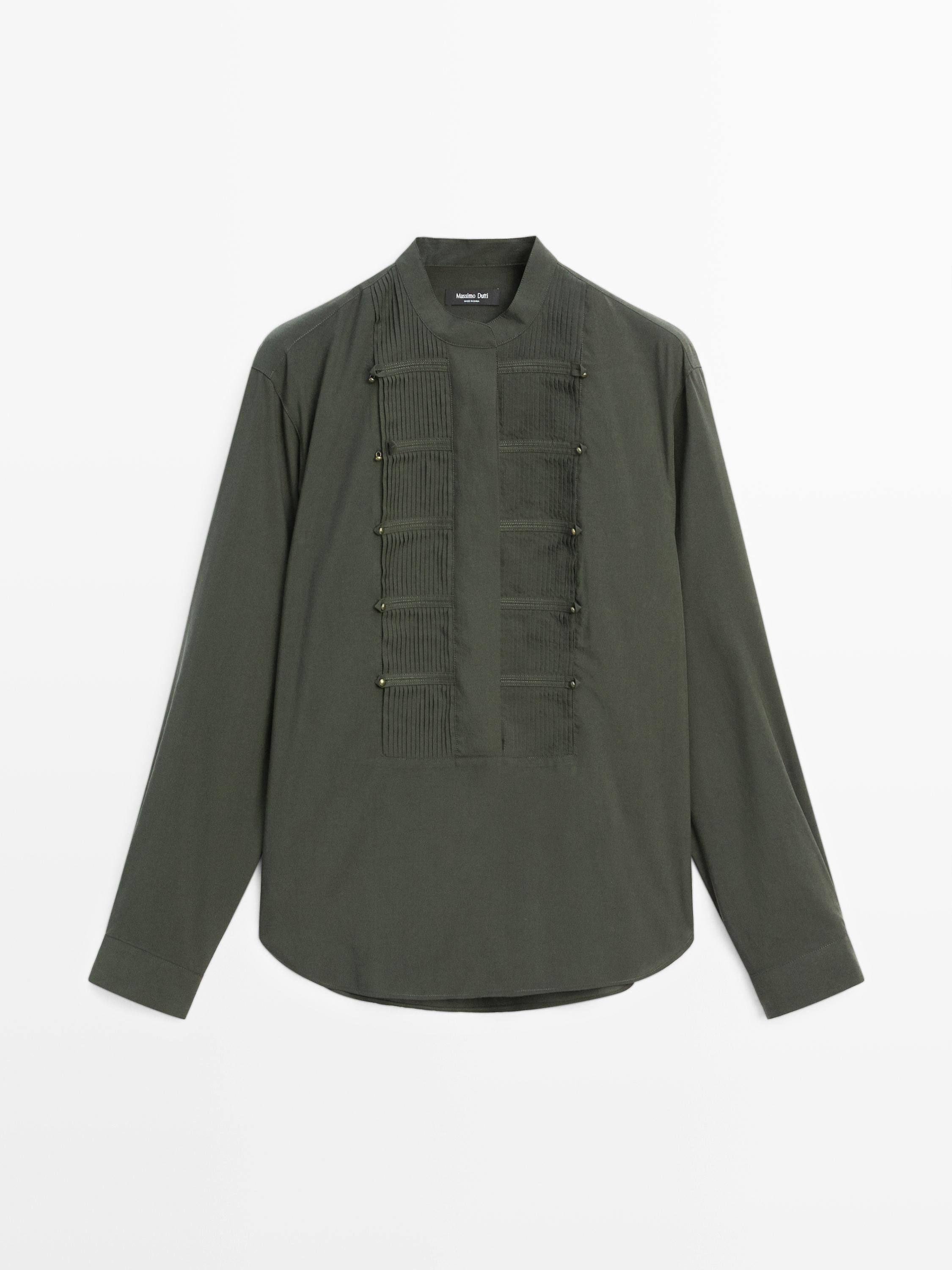 Hemd mit Biesen und geknöpftem Stehkragen | Massimo Dutti DE