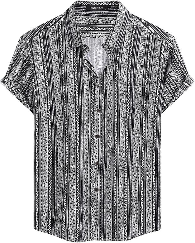 MCEDAR Mens Casual Short Sleeve Button Up Vintage Summer Hawaiian Beach Vacation Shirts (Size S-5XL  | Amazon (US)