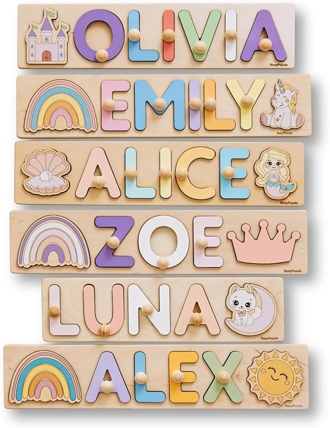 Custom Wooden Name Puzzle with Pegs, Personalized Montessori Toy, for Kids, Baby Gift Idea, Baby ... | Amazon (US)