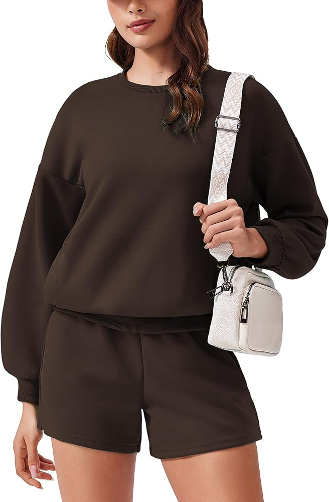 PINSPARK Two Piece Sets for Women 2024 Fall Outfits Sweatsuit 4 Pockets Sweat Short Sets Casual M... | Amazon (US)