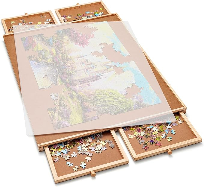 Gamenote Wooden Jigsaw Puzzle Table with Drawers & Cover Mat, 23" X 31" Portable Puzzle Board for... | Amazon (US)
