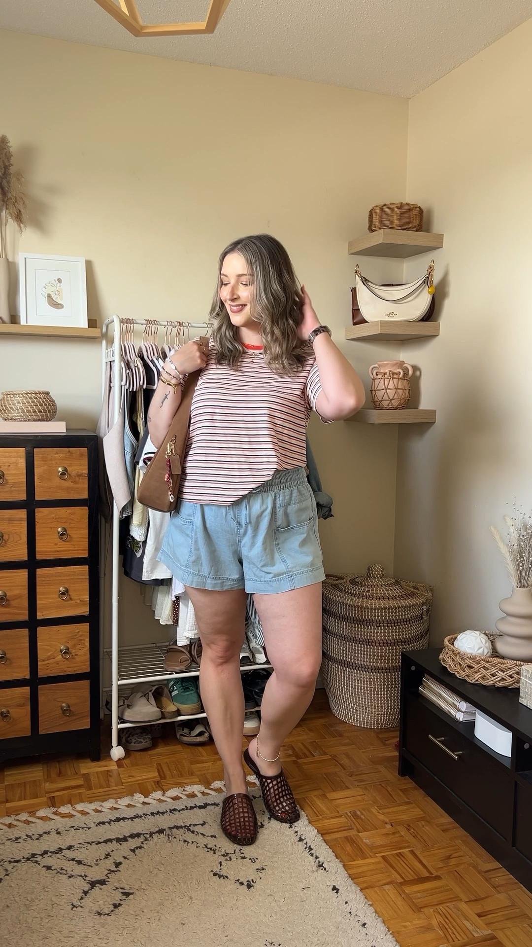 Comfy casual summer outfit! Wearing my usual size L in the shorts, sized up to XL in the striped tee for a looser fit. I’m a 9.5-10 shoe and wear a 10 in the jelly flats. Canadian shoe link under “similar products”

#LTKsummer #LTKmidsize #LTKstyletip