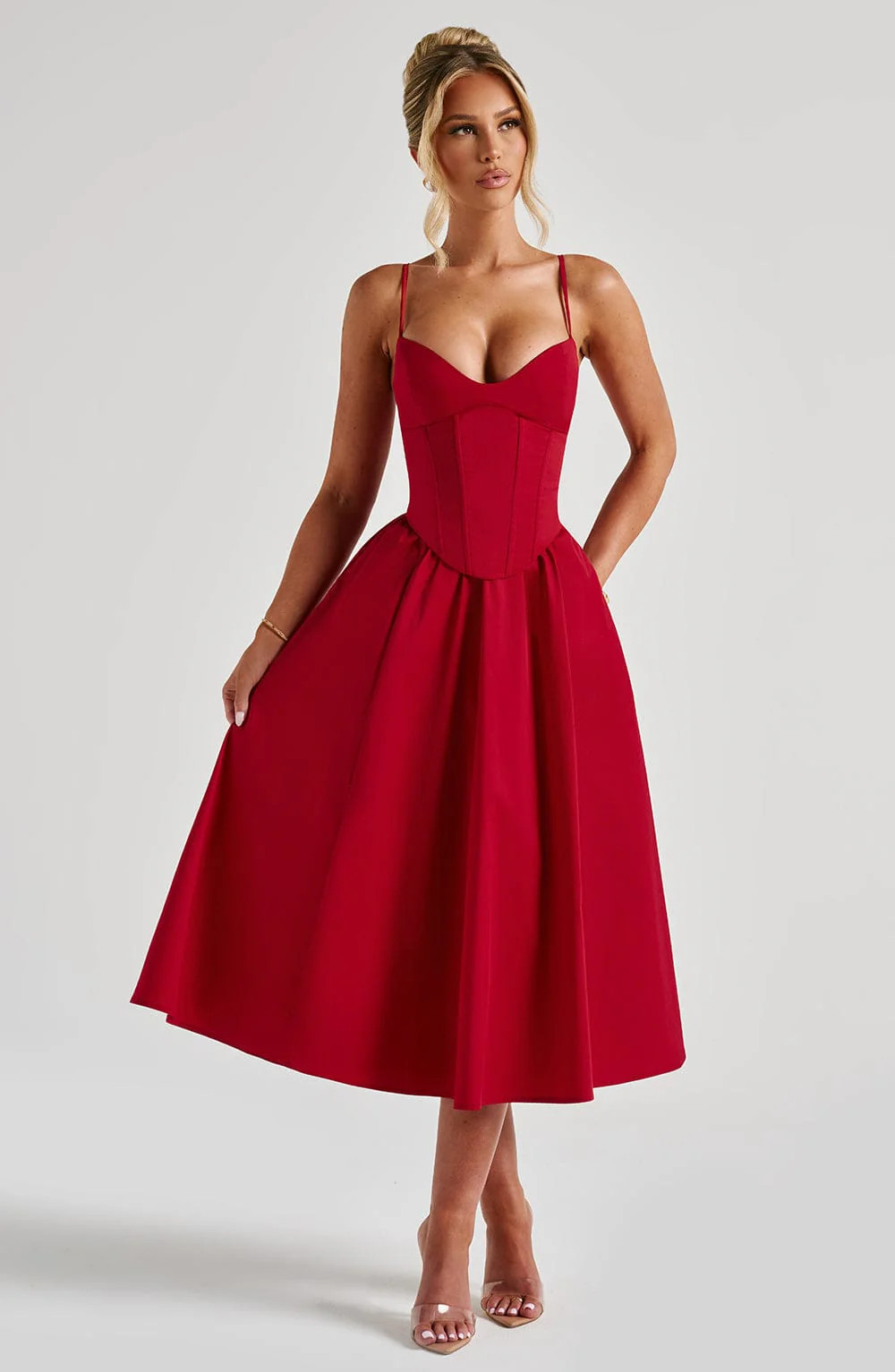 Mariella Midi Dress - Red | Babyboo (global)