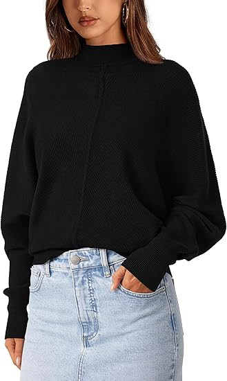 PRETTYGARDEN Fall Fashion 2024 Oversized Mock Neck Long Sleeve Batwing Sweaters for Women Casual ... | Amazon (US)