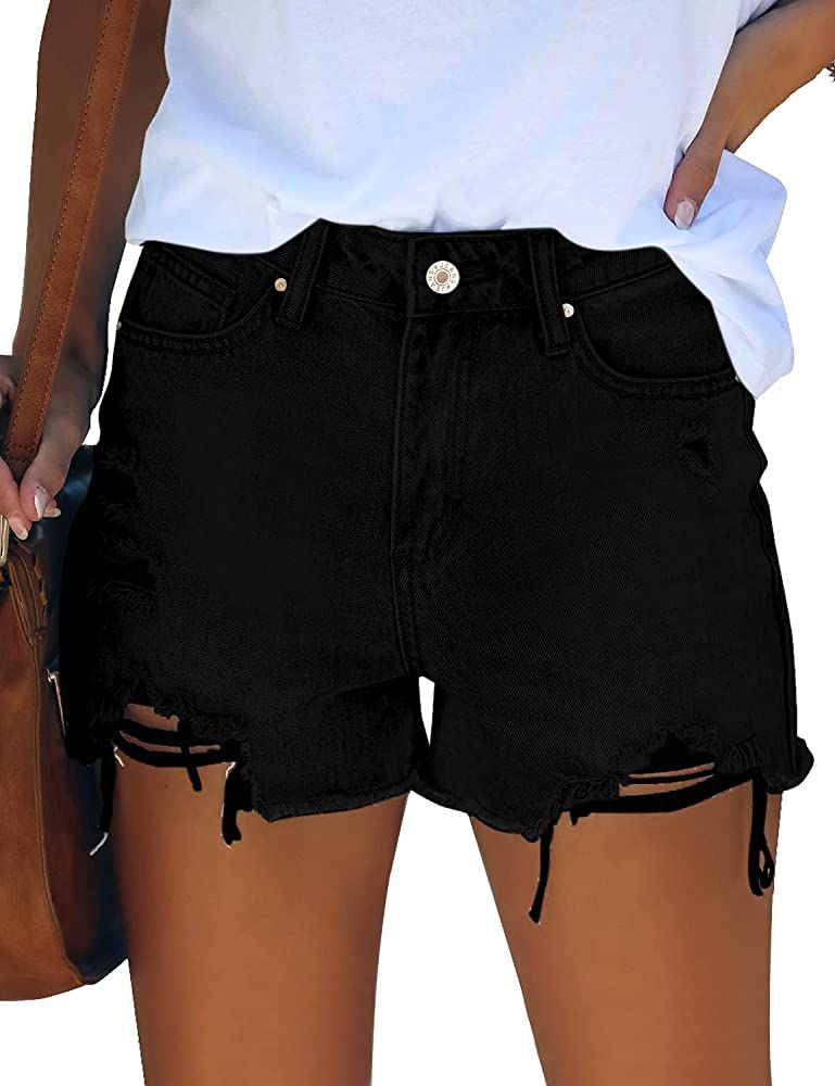 GRAPENT Women's High Waisted Ripped Stretchy Denim Hot Short Summer Jean Shorts | Amazon (US)