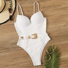 Textured Underwire One Piece Swimwear | SHEIN