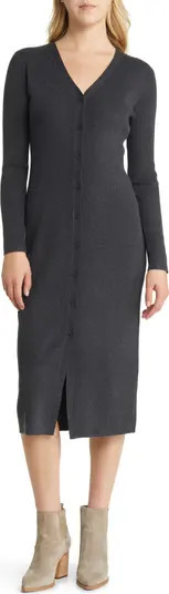 Caslon® Long Sleeve Button-Up Rib Sweater Dress | Nordstrom | Nordstrom