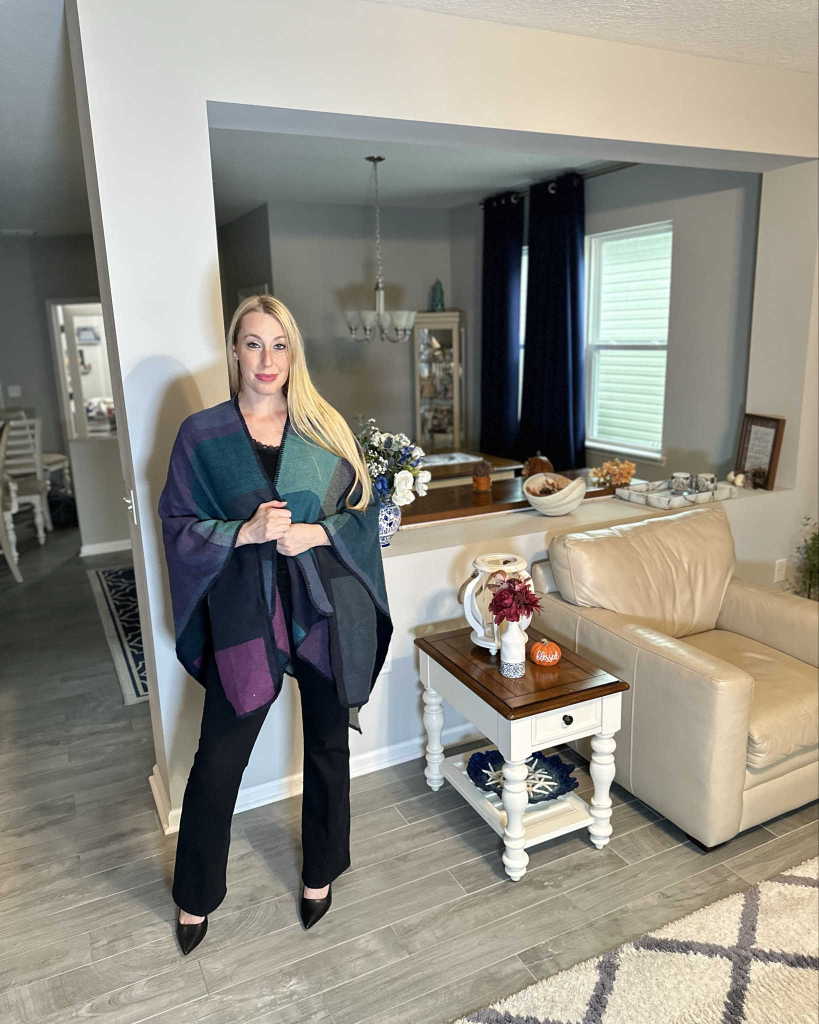 Blue and purple fall shawl
💙 really soft and cozy, kind of like wearing a blanket 
💙 great way to keep warm during fall

#LTKFindsUnder100 #LTKFindsUnder50 #LTKStyleTip