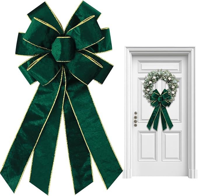 Christmas Wreath Bows for Front Door, Green Velvet Ribbon Bowknot Holiday Bows Accessories for Wr... | Amazon (US)