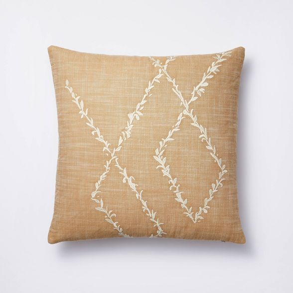 Embroidered Floral Square Throw Pillow Neutral/Cream - Threshold™ designed with Studio McGee | Target
