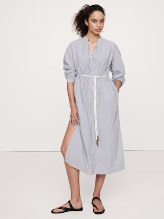 Cotton Poplin Split-Neck Shirt Dress | Banana Republic (US)
