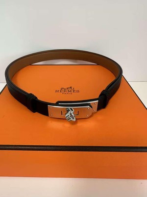 HERMES Kelly 18 Belt Blanc Black Silver hardware 104.5cm Mint | eBay US