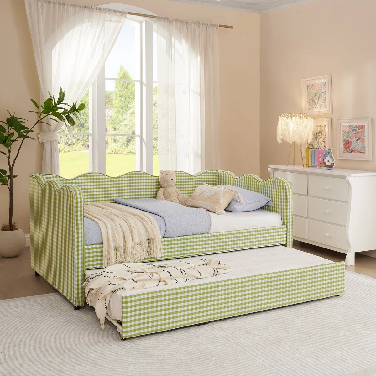Cozy Gingham Daybed With Trundle  Sofa Bed No Box Spring Needed | Wayfair North America