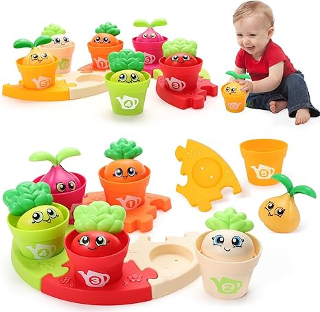 MOONTOY Baby Montessori Stacking Toys Learning Toys for 1 + Year Old 18pcs Plant Flower Pots & Pu... | Amazon (US)