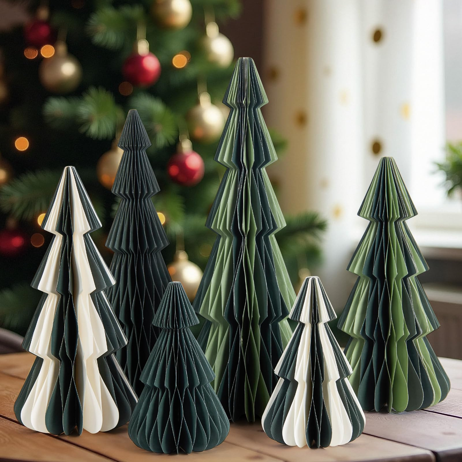 SUNBEAUTY 6PCS Honeycomb Christmas Trees Vintage Paper Christmas Tree Decor 3D Honeycomb Trees Ta... | Amazon (US)