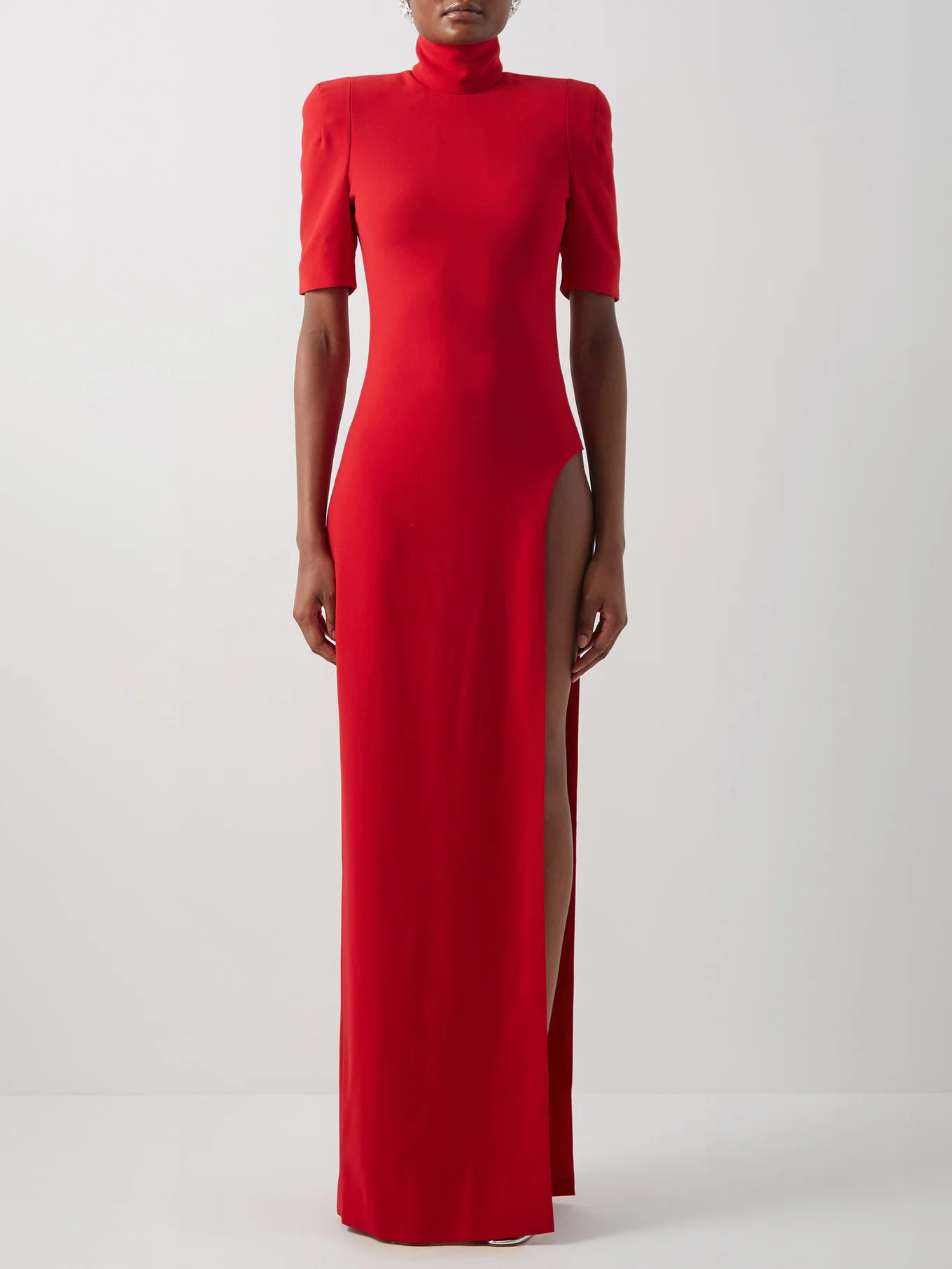 Padded-shoulder side-slit crepe dress | Matches (US)