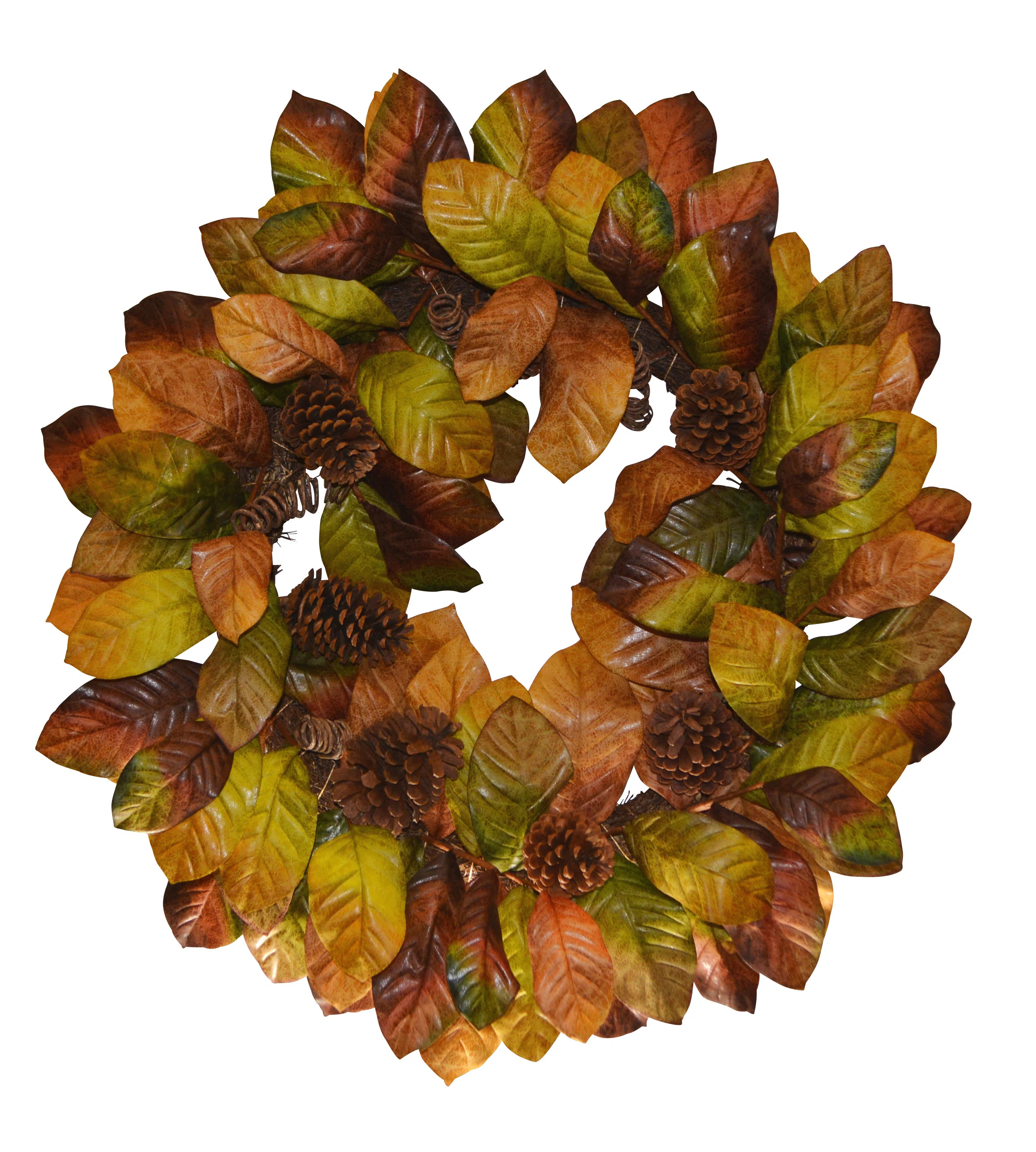 30" Fall Magnolia Leaves Pinecone Wreath | Wayfair North America