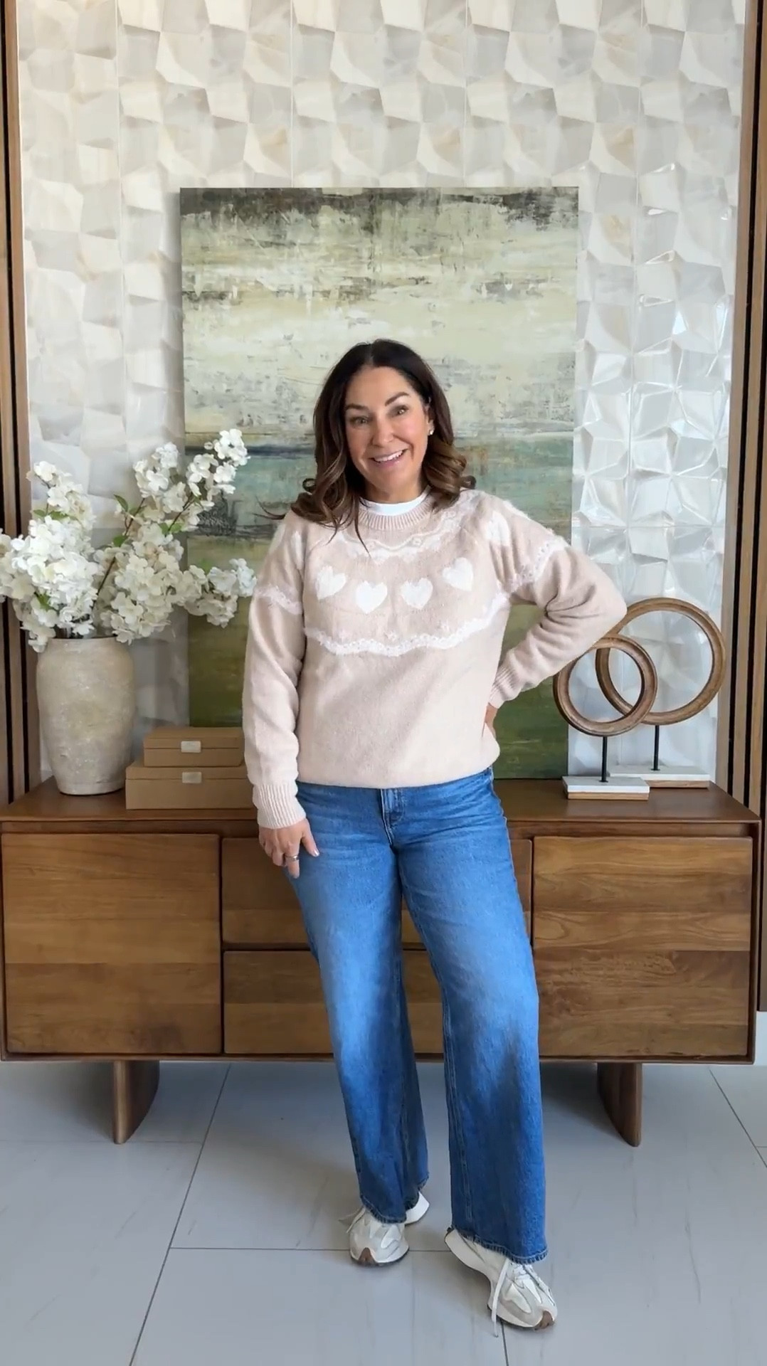 Valentine's Fair Isle Sweater tts, L // Jeans size up, 32 but these will shrink a bit in the wash wearing short inseam, needed R after washing

#LTKOver40 #LTKValentine #LTKSaleAlert