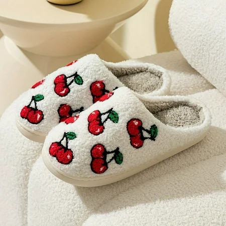 KCKTHDN Cute Small Cherry House Slippers For Women Men Indoor And Outdoor Cute Fuzzy Slippers Warm Plush Bedroom Shoes Winter Gifts For Women | Walmart (US)