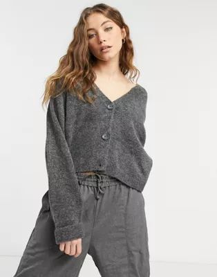 ASOS Design boxy cardigan with turn-up cuffs in charcoal | ASOS (Global)
