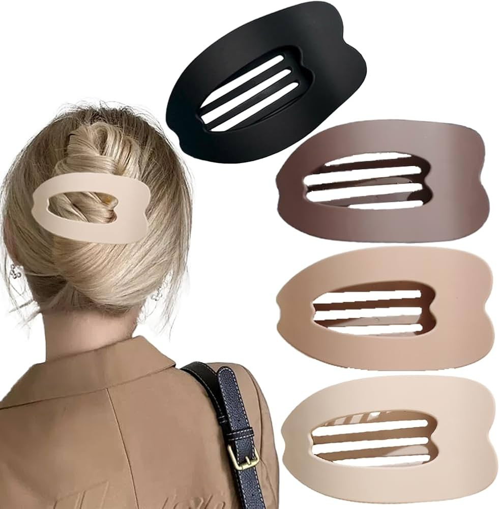 Flat Hair Clips for Women 4Pcs Matte Flat Claw Clips Strong Styling Large Hair Clips for Thick Ha... | Amazon (US)