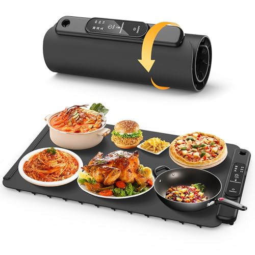 Warming Mat for Food,3 Temperature Settings,Auto Shut-Off, Silicone Nano-Material&Full Surface Heating Food Warmers,Rollable Electric Warming Tray for Parties,Buffets,Gatherings(Black) | Amazon (US)