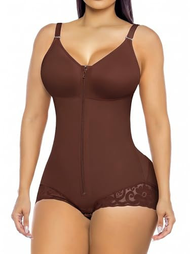 YIANNA Postpartum Fajas Colombianas Moldeadoras Full Body Shapewear Tummy Control for Women Body Shaper Girdles Compression Garment with Side Bust Pad, YA7510-Brown-2XL | Amazon (US)