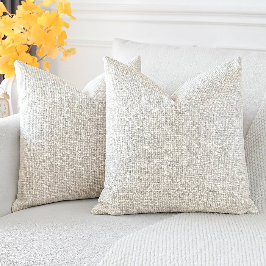 OTOSTAR Pack of 2 Throw Pillow Covers 24x24 Inch Linen Beige Pillowcases Farmhouse Decorative Sol... | Amazon (US)