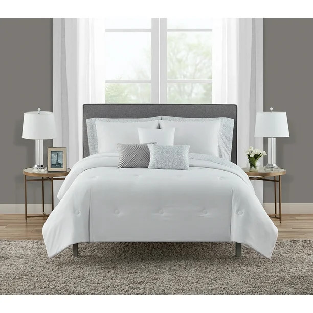 Mainstays White Puffy 10-Piece Bed in a Bag Bedding Set w/BONUS Sheet Set + Pillows, Full | Walmart (US)