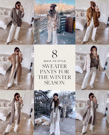 8 ways to wear sweater pants this winter season 
I have two pairs- the free assembly pair is great if you’re short and the express pair is great if you’re taller (I had to hem mine) 
If you’re between sizes for free assembly pair; size up 
If you’re between sizes in express pair: size down 

#LTKstyletip