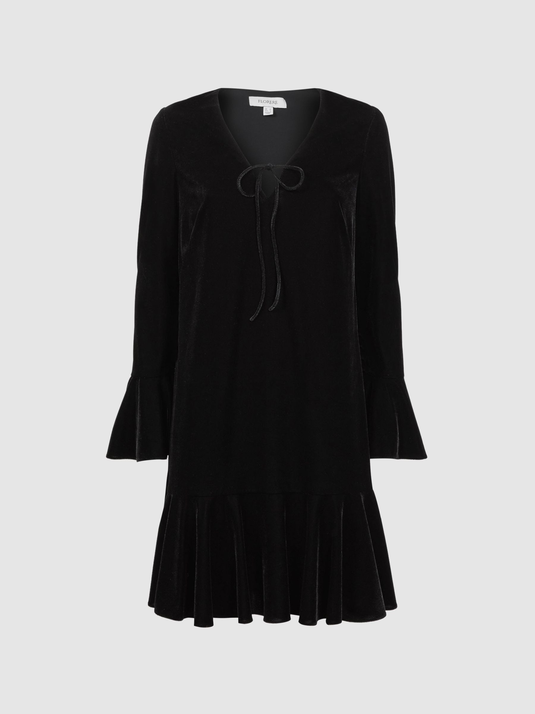 Reiss Florere Velvet V-Neck Mini Dress in Black - REISS | Reiss UK