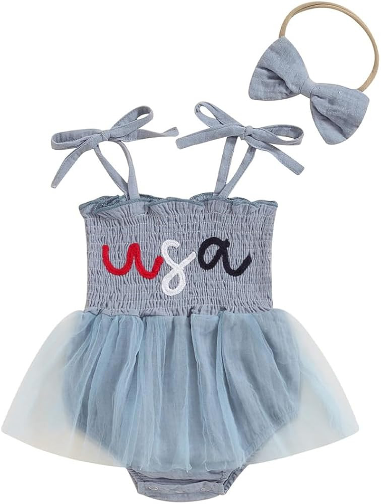 Ayalinggo Newborn Infant 4th Fourth of July Baby Girl Outfits Bubble Romper White Red and Blue Cl... | Amazon (US)