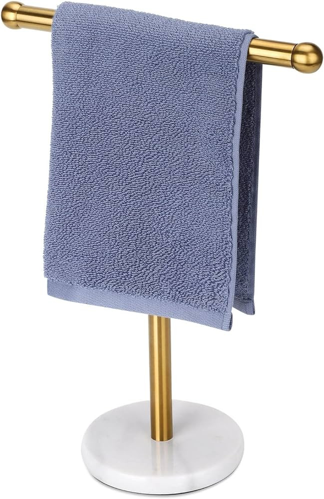Gold Hand Towel Holder Stand with Heavy Marble Base, T-Shape Towel Rack, Free-Standing for Bathro... | Amazon (US)