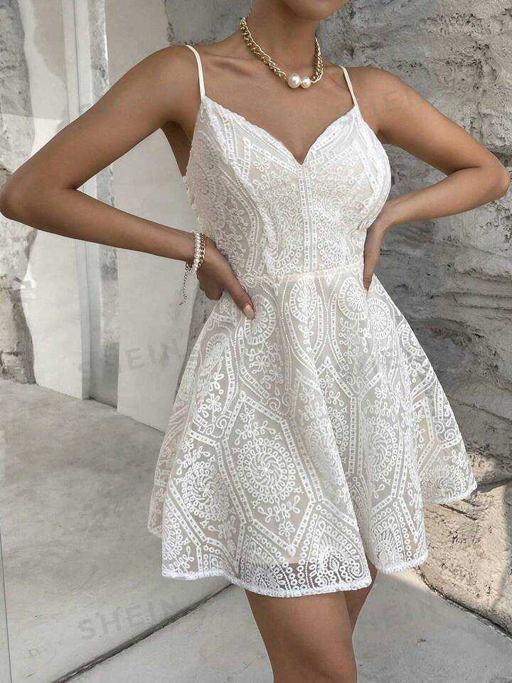 SHEIN Privé Vestido de tirantes unicolor con encaje | SHEIN