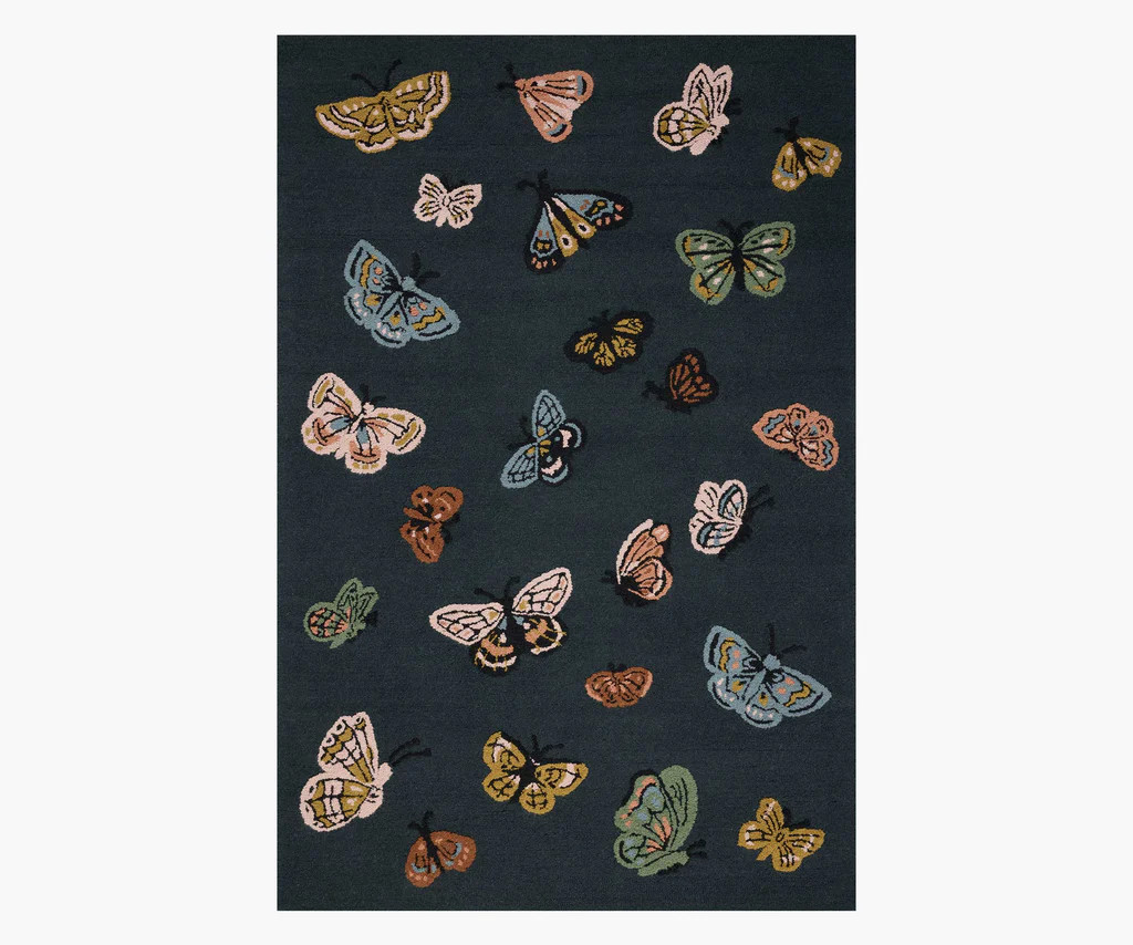 Highgrove Butterfly House Wool Hooked Rug - Charcoal | Rifle Paper Co.