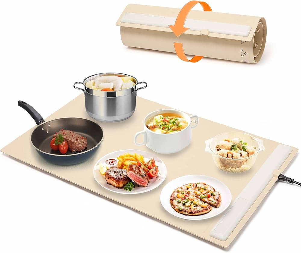 Electric Warming Tray with Adjustable Temperature, Roll Up Portable Silicone Food Warmer Heater M... | Amazon (US)