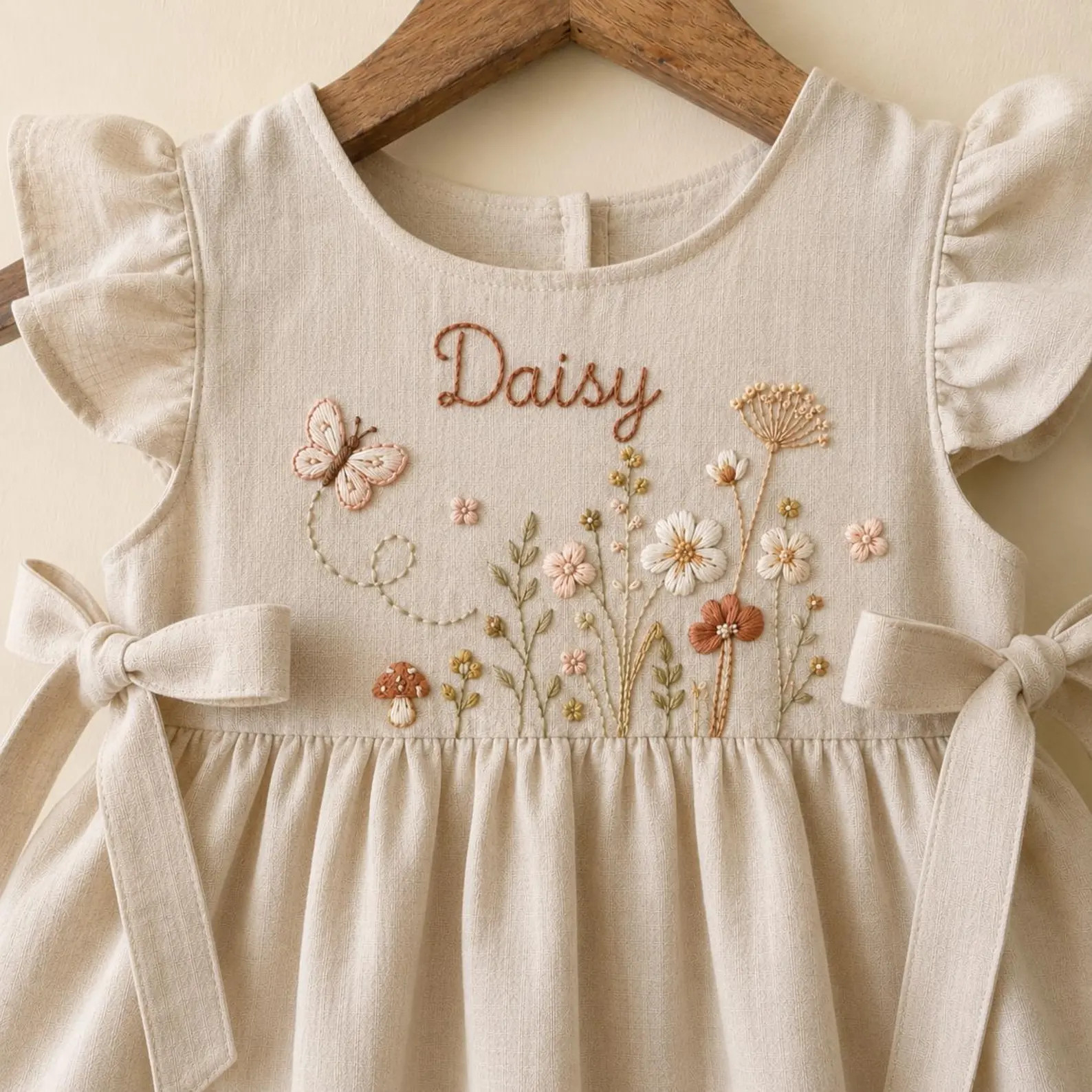Personalized Hand Embroidered Wildflower Linen Baby Dress, 1st Birthday Baby Outfit, Toddler Line... | Etsy (Global)