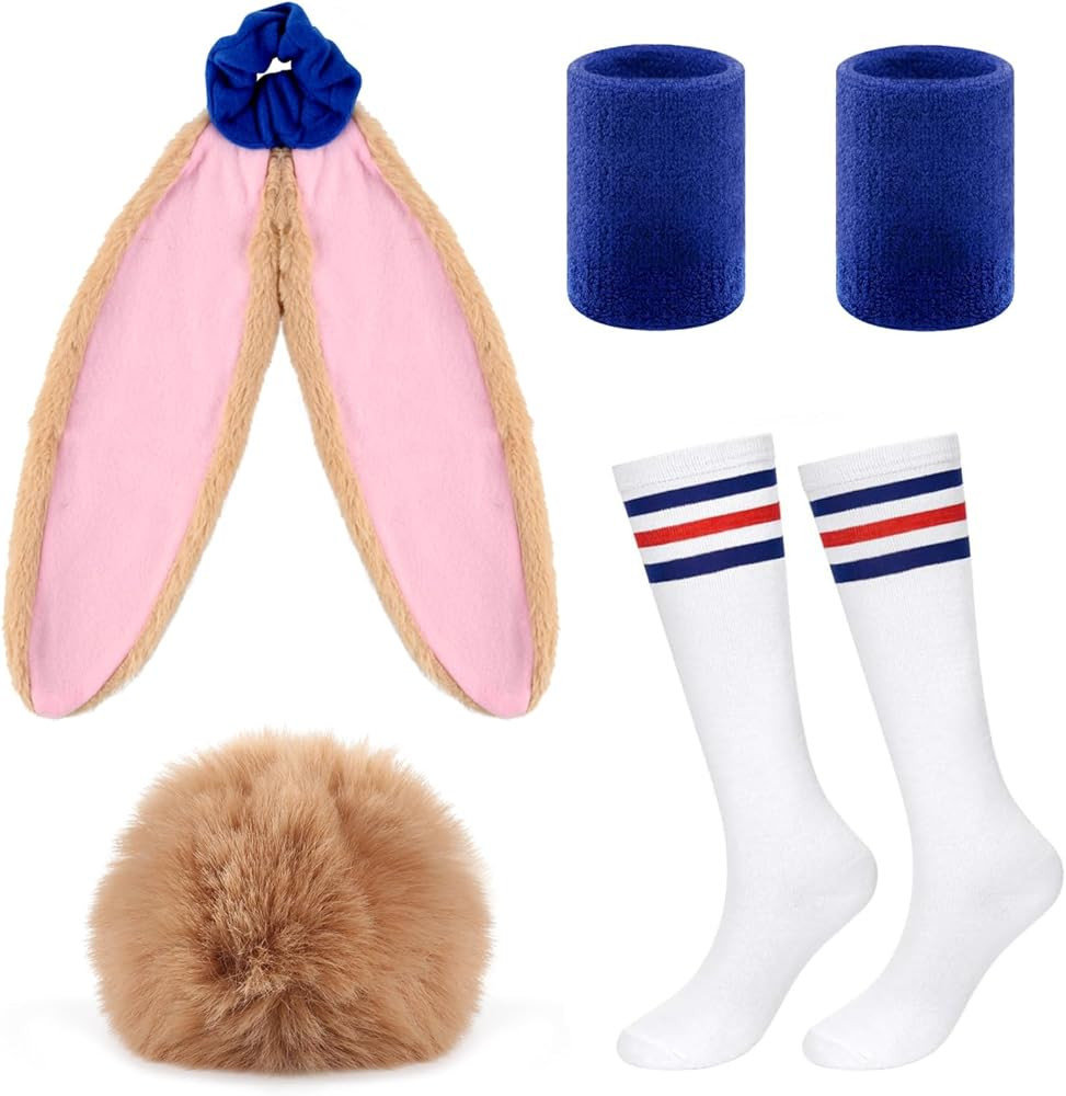 4Pcs Halloween Bunny Rabbit Costume Set Plush Bunny Hair Band Tail Wristbands Knee Socks for Wome... | Amazon (US)
