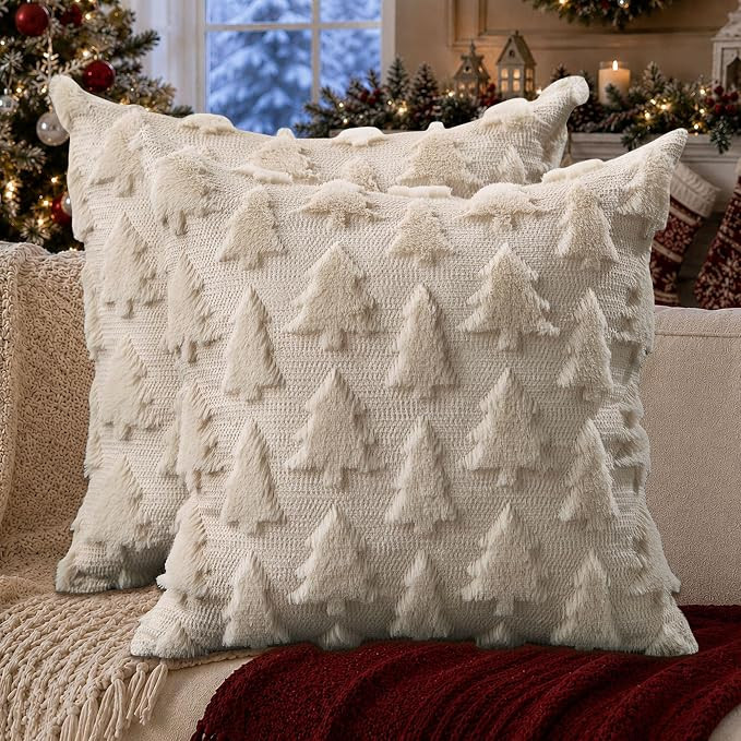 DFXSZ Christmas Tree Pillow Covers 18x18 Set of 2 Christmas Decor Beige | Amazon (US)