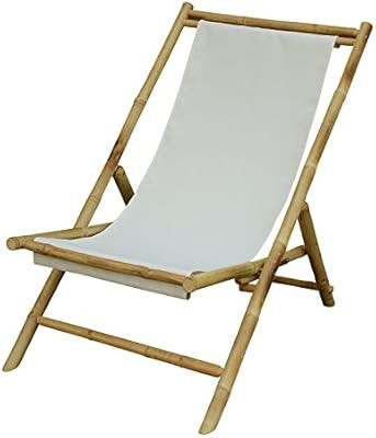 Zew Handmade Foldable Bamboo Lawn Sling Chair with Treated Canvas, 37" L x 24" W x 33" H, White | Amazon (US)