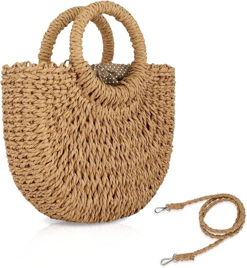 FENBEN Straw Hobo Bags for Women Small Crossbody Bag Beach Purse Weave Shoulder Handbag Rattan | Amazon (US)