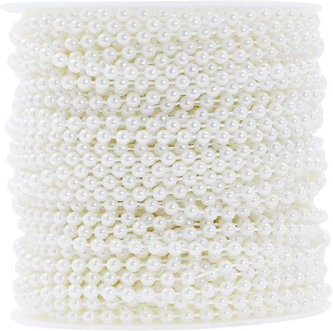 Mandala Crafts 4mm Faux White Pearl Beads Roll - 44 Yards Strand of Fake Pearls Chain Garlands Sp... | Amazon (US)