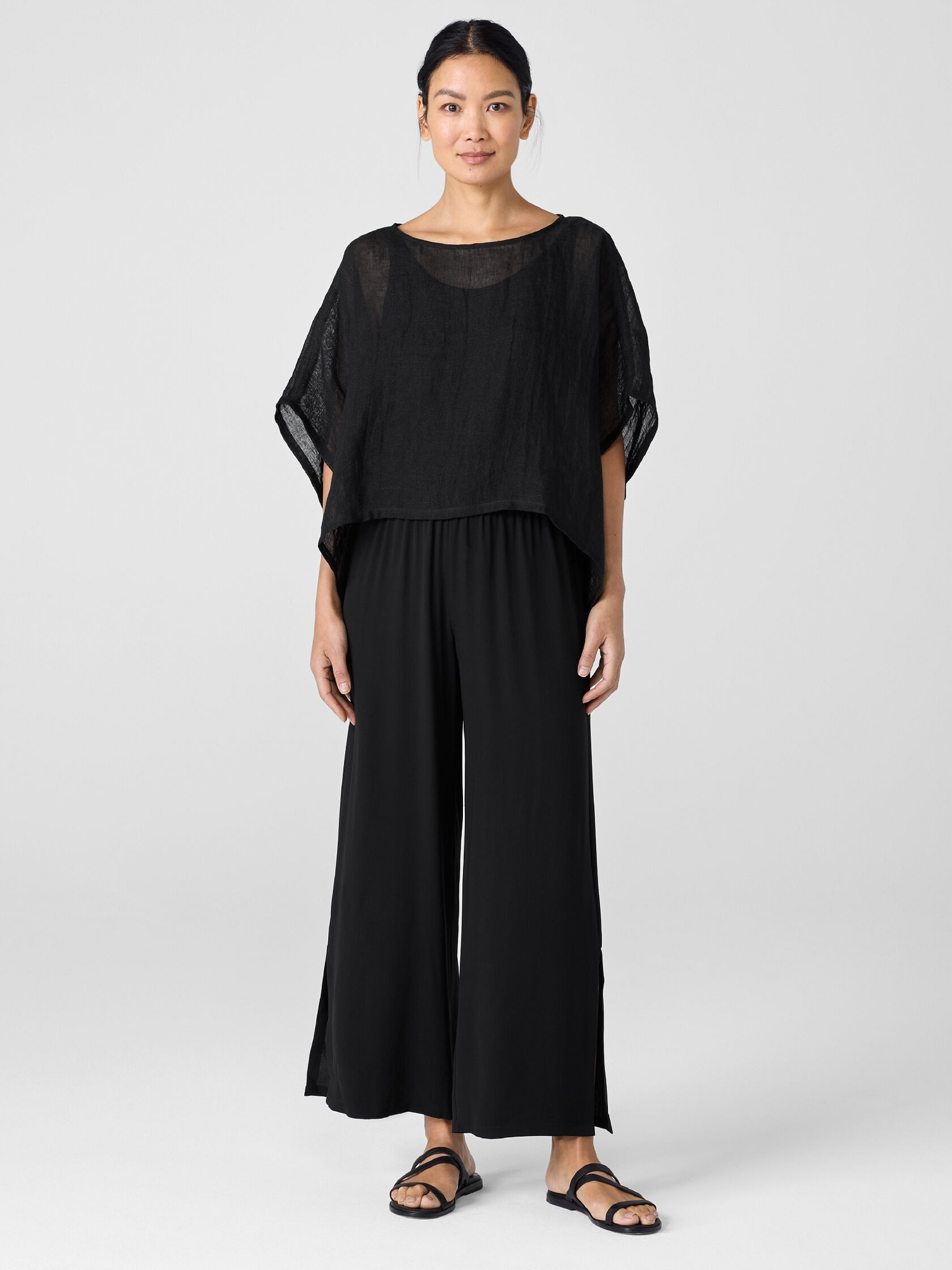 Délavé Organic Linen Gauze Bateau Neck Poncho | Eileen Fisher
